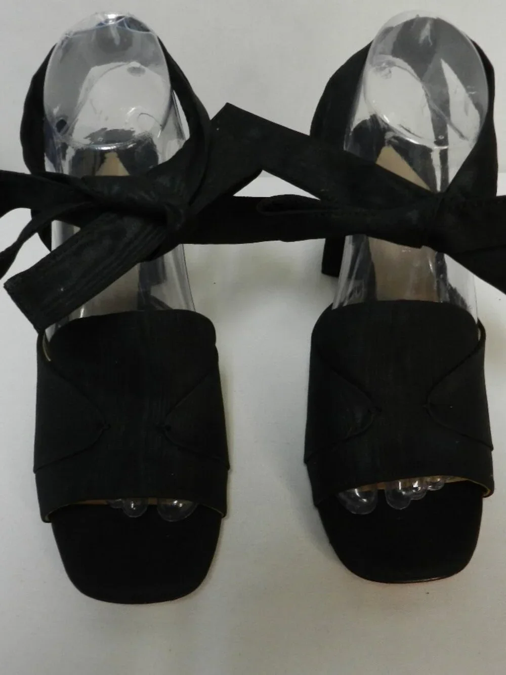 Antonio Melani Size Sz 8.5 Satin on Leather black ankle wrap heels pumps sandals